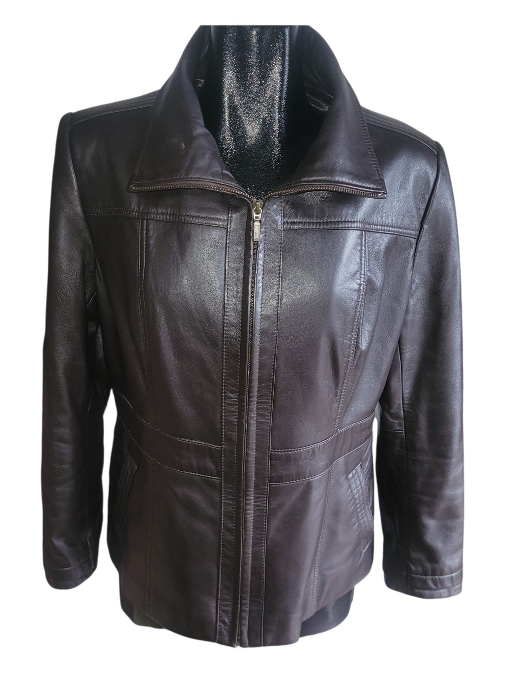 A&S Selections Women's Dark Brown Leather Zip-Front Jacket Size XL - Picture 2 of 7